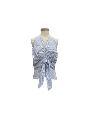 Commense Blue and White Striped Halter Top Size Large NWT